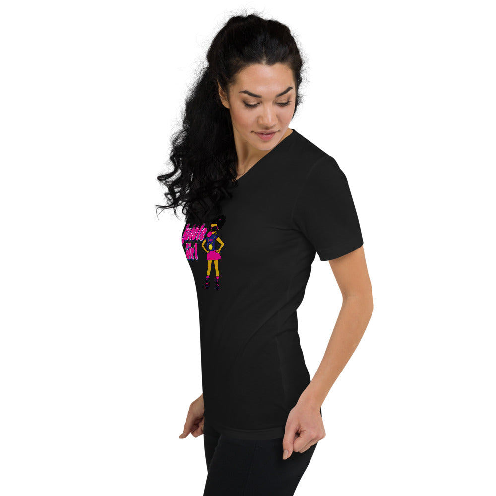 Unisex Short Sleeve V-Neck T-Shirt with Lil Mama Design