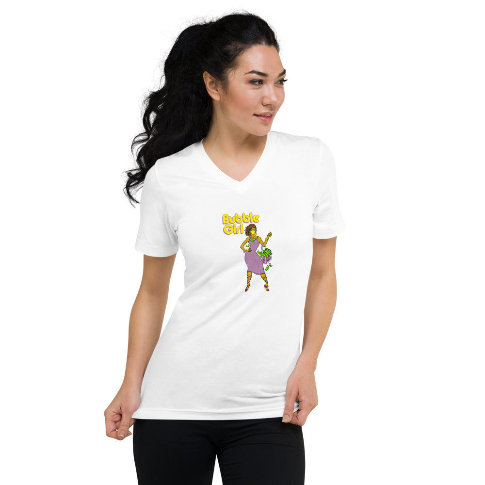 Unisex Short Sleeve V-Neck with Bubble Girl Design